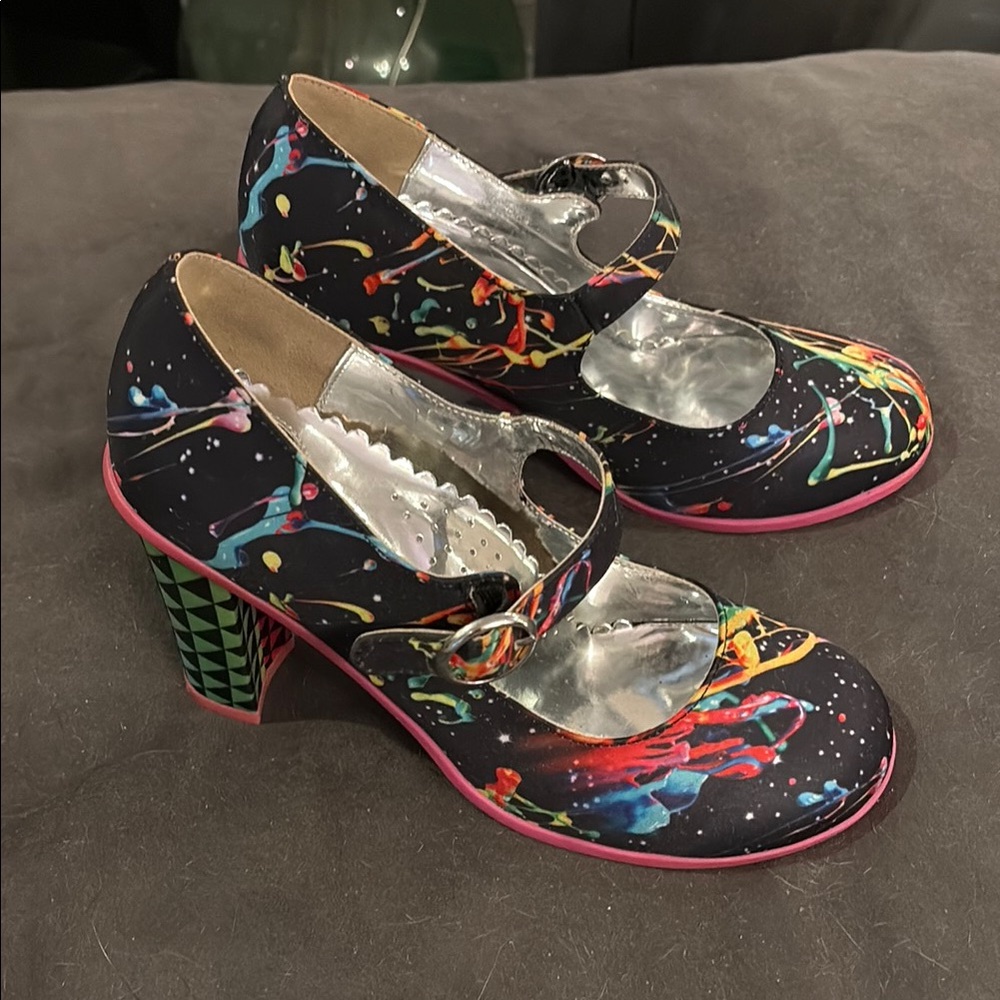 Hot Chocolate Designs neon splatter paint 80’s Mary Janes